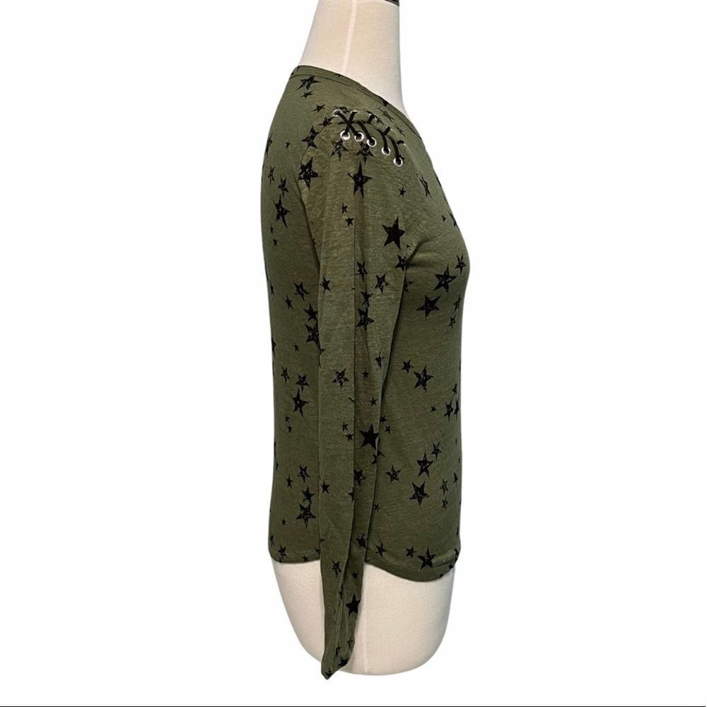 Generation Love Valentina Long Sleeve Lace Up Tee Star Print Green Extra Small - Picture 6 of 12